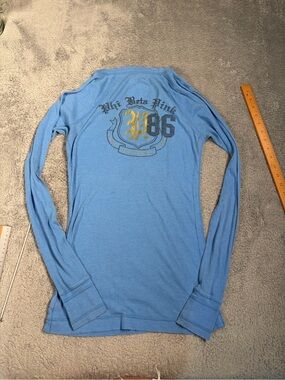 PINK Victoria's Secret Blue Long-Sleeve Henley Top Y2K Phi beta pink